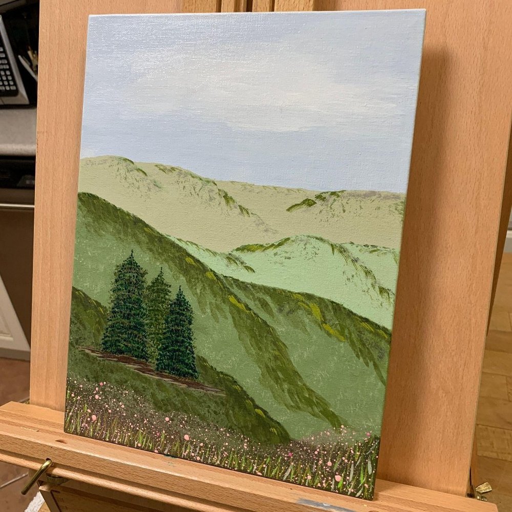 Mountains Trees and Wildflowers Original Artwork